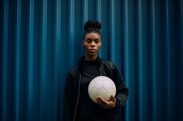 Free photo portrait of woman with soccer ball