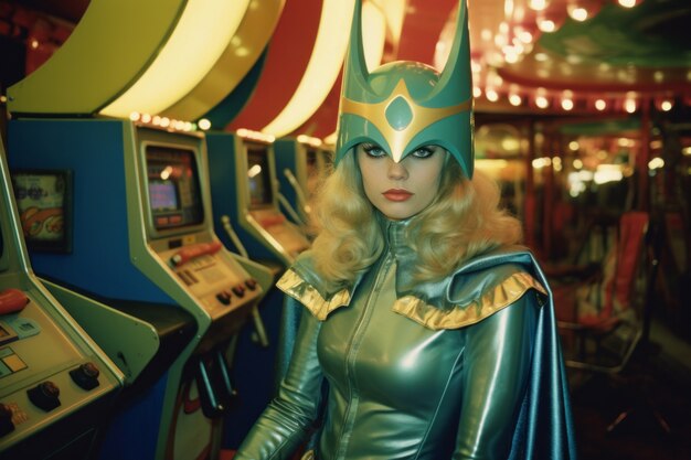 Портрет женщины в костюме супергероя в казино