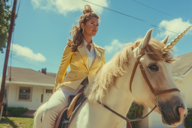 Foto gratuita ritratto di una donna con un unicorno