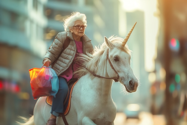 Foto gratuita ritratto di una donna con un unicorno