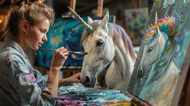 portrait of woman with unicorn