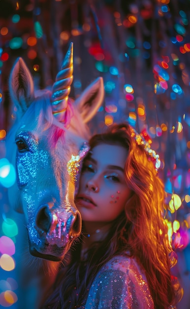 Foto gratuita ritratto di una donna con un unicorno