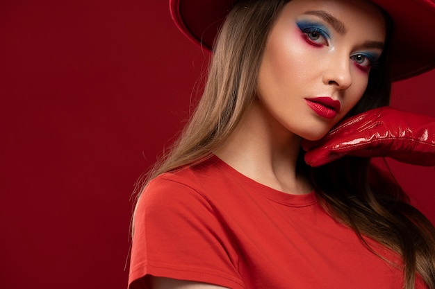Free photo portrait of woman with usa themed make-up