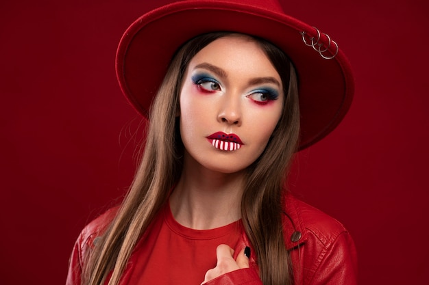 Portrait of woman with usa themed make-up