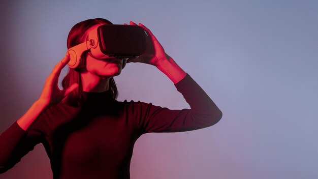 Portrait woman with virtual reality headset