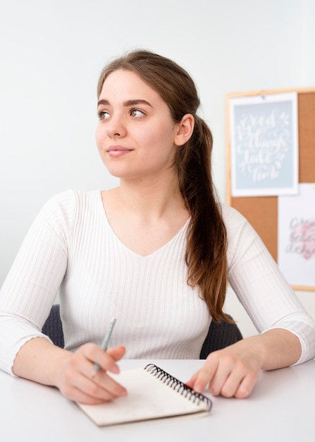 Portrait woman working as freelance