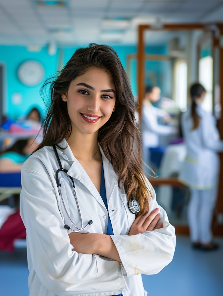 Free Photo portrait of woman working in the healthcare system as a pediatrician