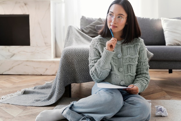 Portrait woman writing letter