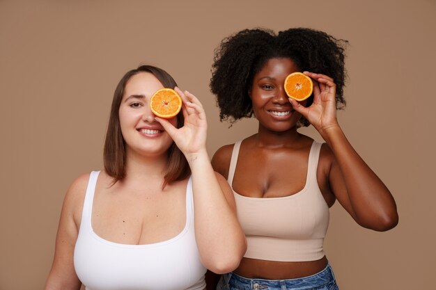 portrait of women with citrus for beauty