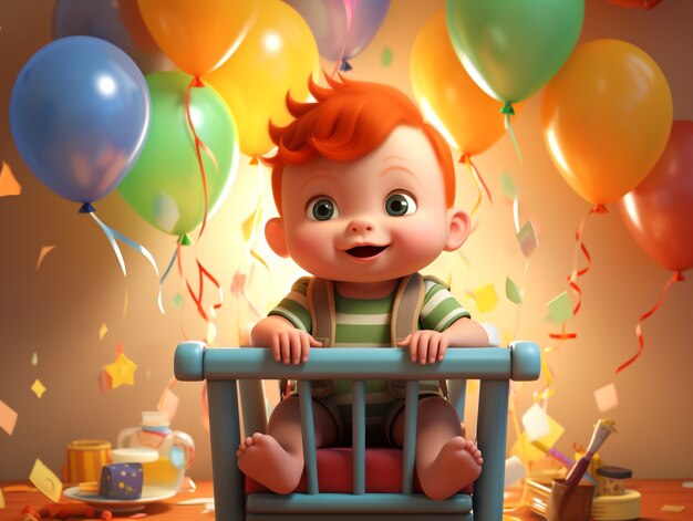 Portrait of young 3d adorable baby boy