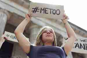 Free photo portrait of young activist marching for equal rights