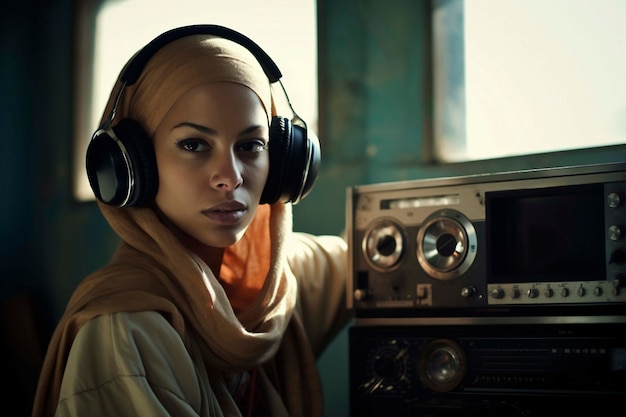 Free photo portrait of young adult listening to the radio transmission