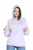 Free photo portrait of young adult wearing hoodie mockup