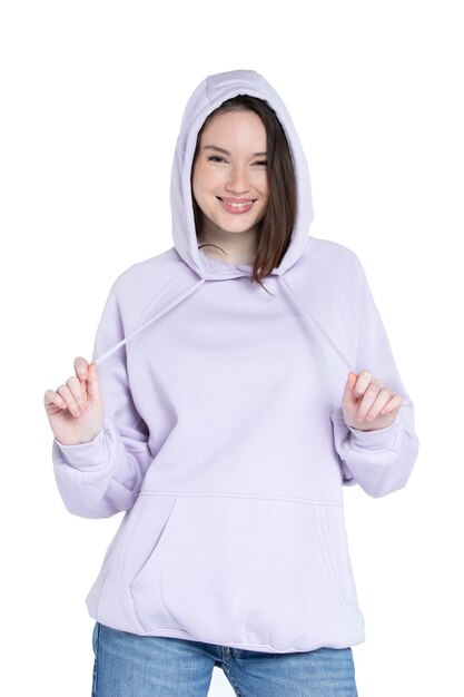 Portrait of young adult wearing hoodie mockup