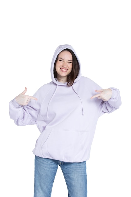 Free photo portrait of young adult wearing hoodie mockup