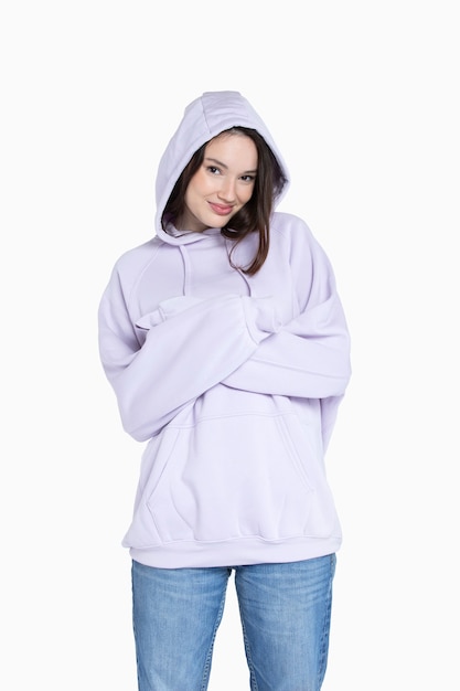 Portrait of young adult wearing hoodie mockup