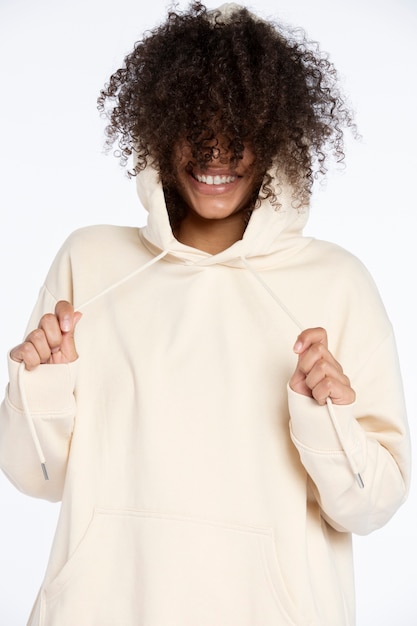 portrait of young adult wearing hoodie mockup