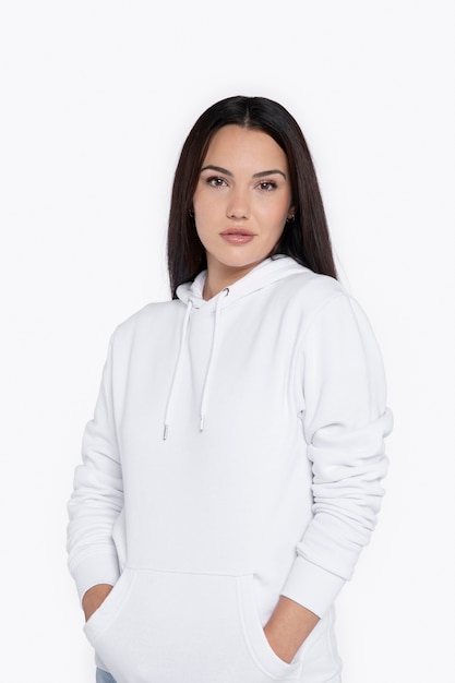 Portrait of young adult wearing hoodie mockup