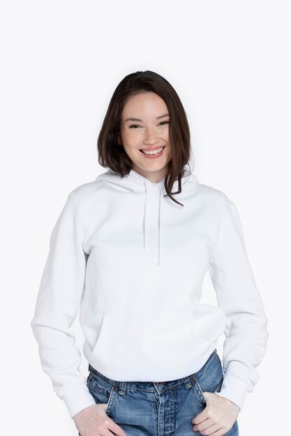 Portrait of young adult wearing hoodie mockup