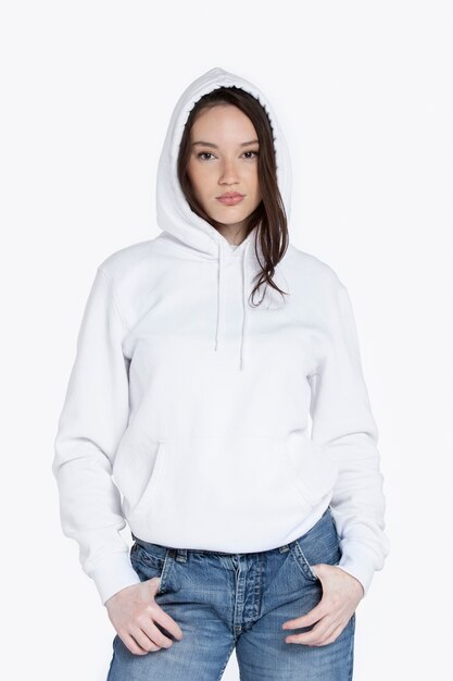 Portrait of young adult wearing hoodie mockup