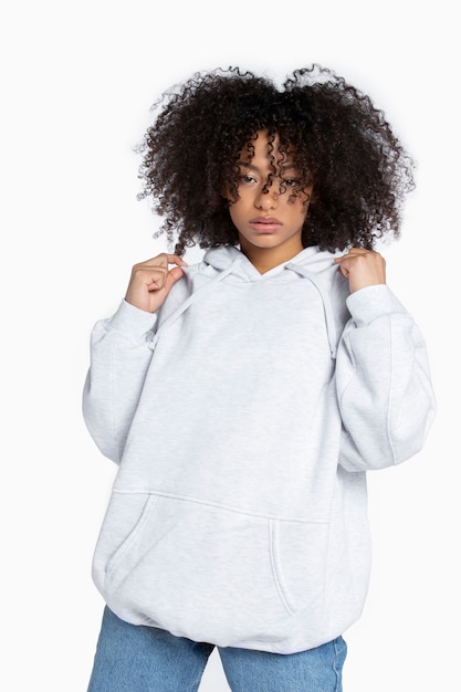 Portrait of young adult wearing hoodie mockup