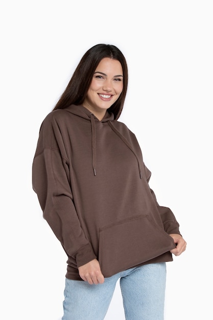 Free Photo | Portrait of young adult wearing hoodie mockup