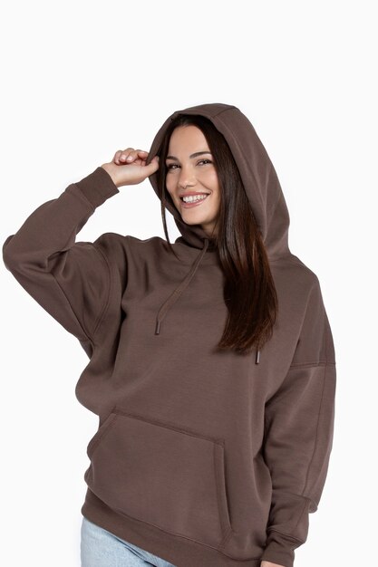 Portrait of young adult wearing hoodie mockup