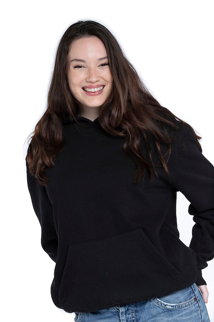 Free photo portrait of young adult wearing hoodie mockup