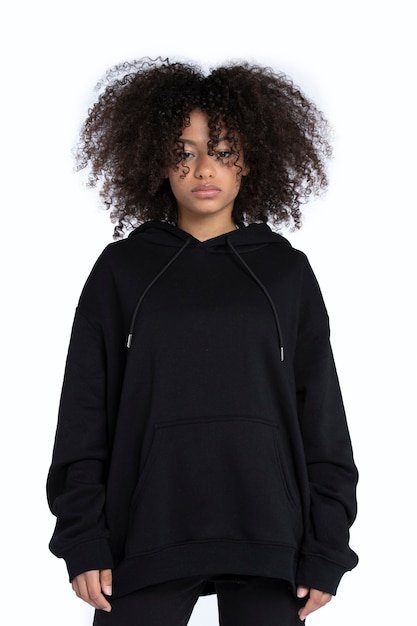 Portrait of young adult wearing hoodie mockup