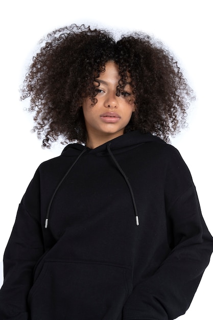 Portrait of young adult wearing hoodie mockup