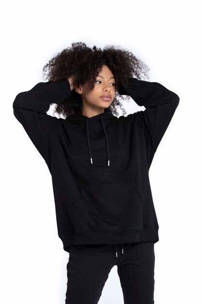 portrait of young adult wearing hoodie mockup