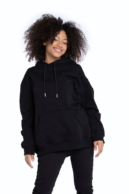 Free photo portrait of young adult wearing hoodie mockup