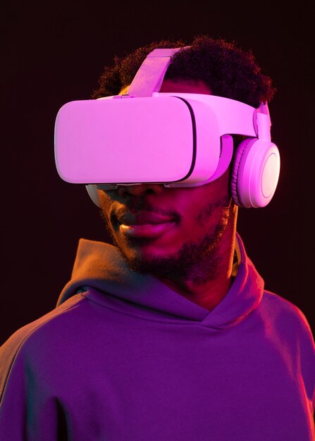 Portrait young african american man with vr glasses