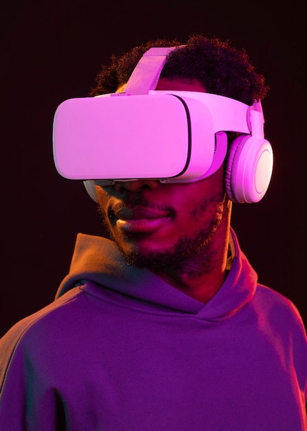 Portrait young african american man with vr glasses