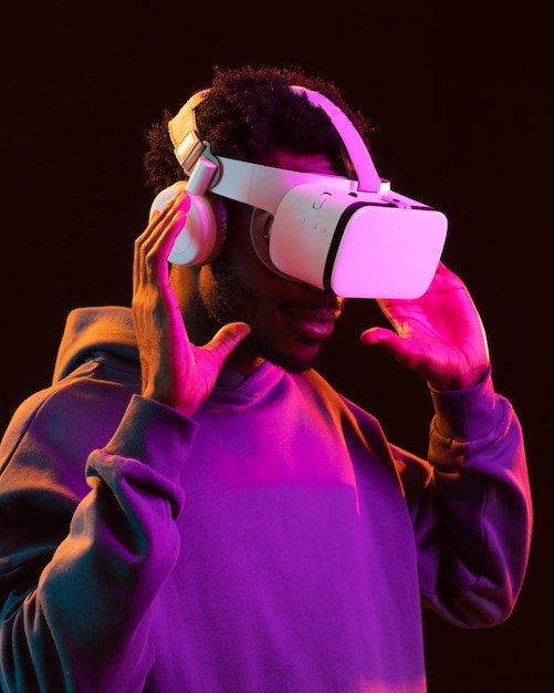 Portrait young african american man with vr glasses