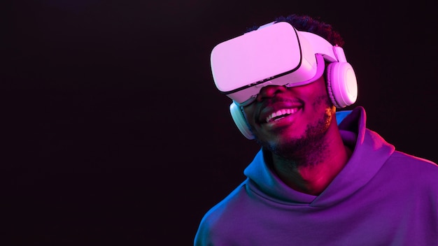 Portrait young african american man with vr glasses