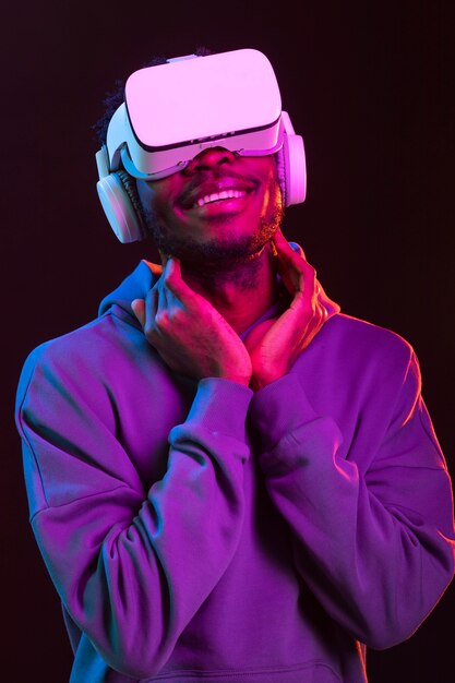 Portrait young african american man with vr glasses