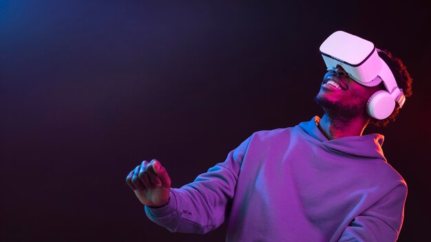 Portrait young african american man with vr glasses