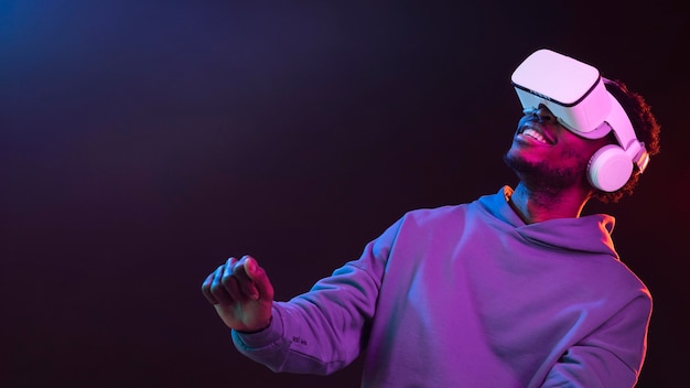 Portrait young african american man with vr glasses