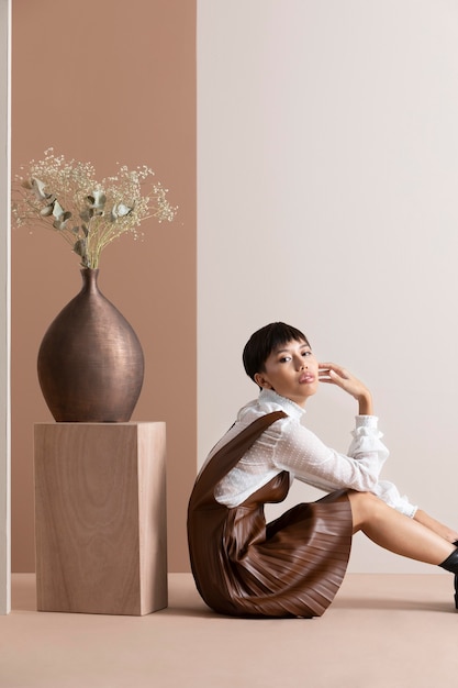 portrait of young asian woman in autumn clothes