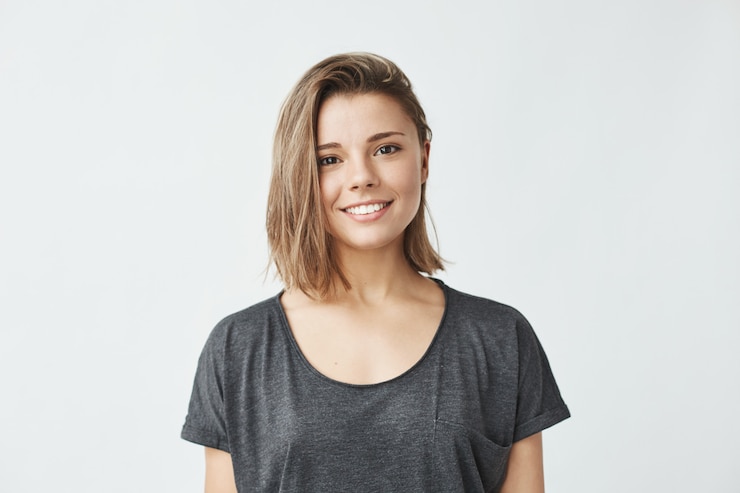 Free Photo portrait of young beautiful cute cheerful girl smiling .