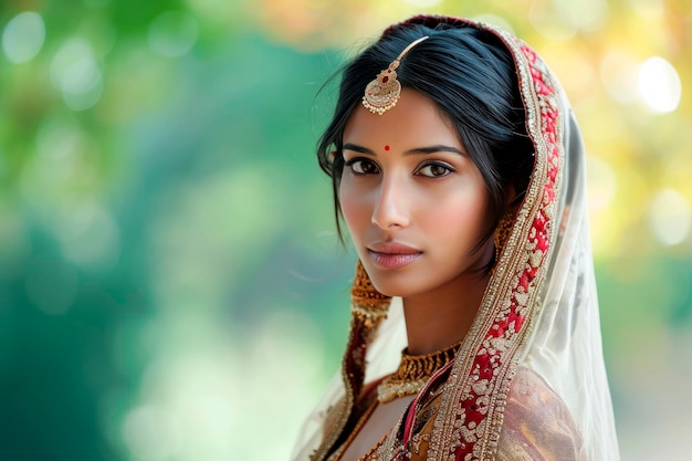 Foto gratuita ritratto di una giovane bella donna indiana con sari