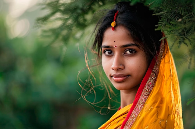 portrait of a young beautiful indian woman with sari