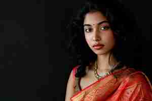 Free photo portrait of a young beautiful indian woman with sari