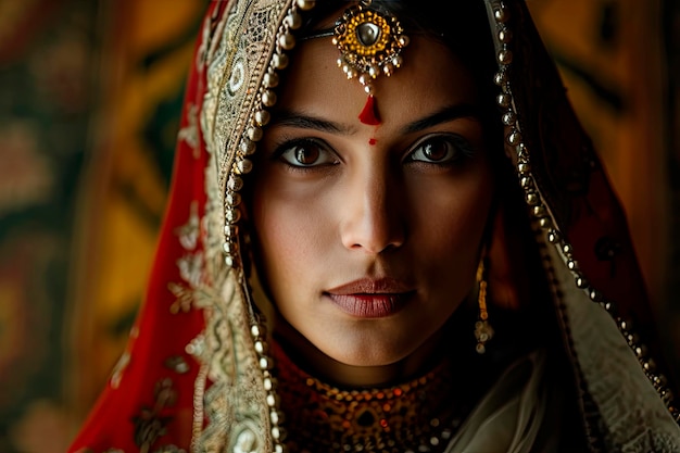 portrait of a young beautiful indian woman with sari