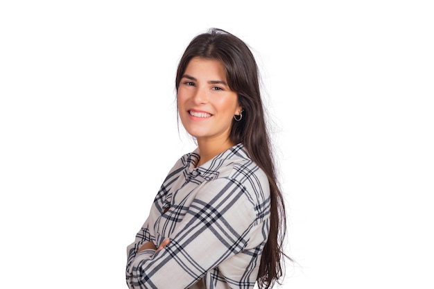 Portrait of young beautiful woman looking and smiling.