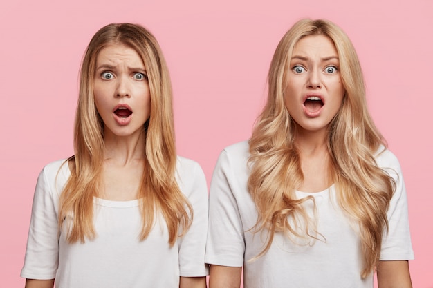 Portrait of young blonde female friends posing