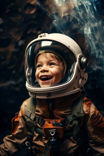 우주 비행사 의상을 입은 어린 소년의 초상화