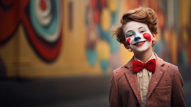 Free photo portrait of young boy in clown costume