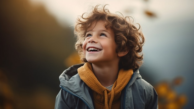 Free photo portrait of young boy on a hike